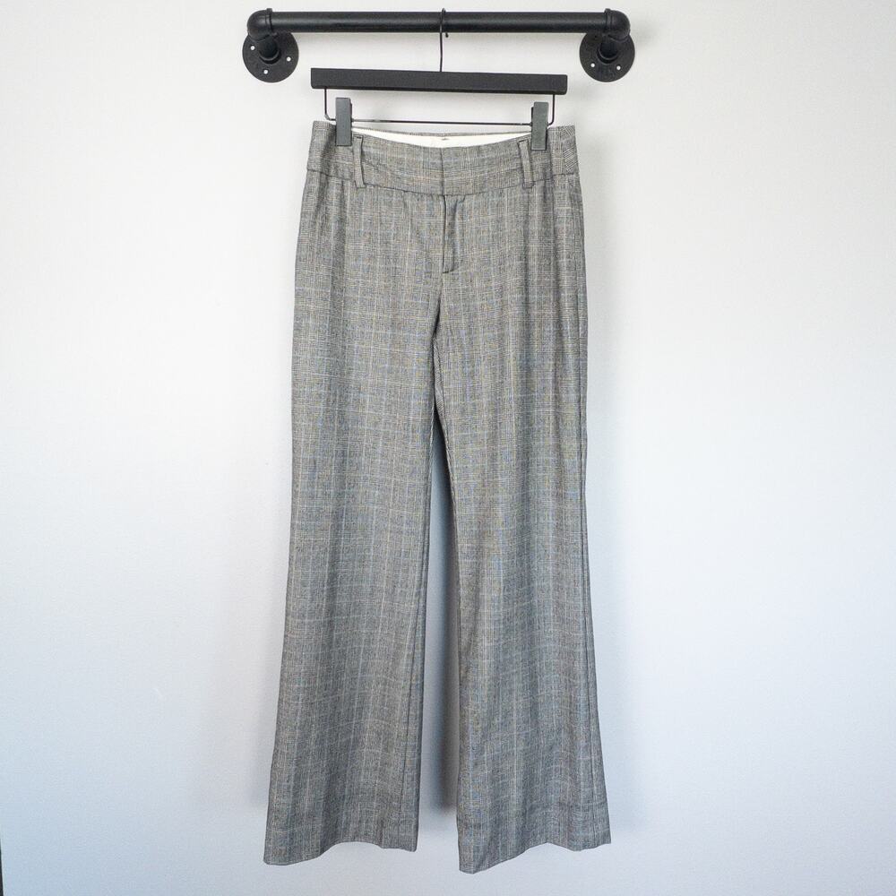 VTG Y2K Banana Republic 100% Wool Wide Leg Preppy Glen Plaid Trouser SZ 8